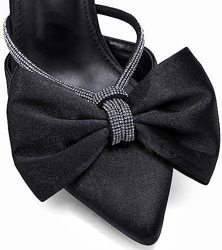 Coutgo Womens Bow Heels Mules Pointed Closed Toe Sandals Rhinestone Satin Backless Wedding Shoes | Amazon (US)