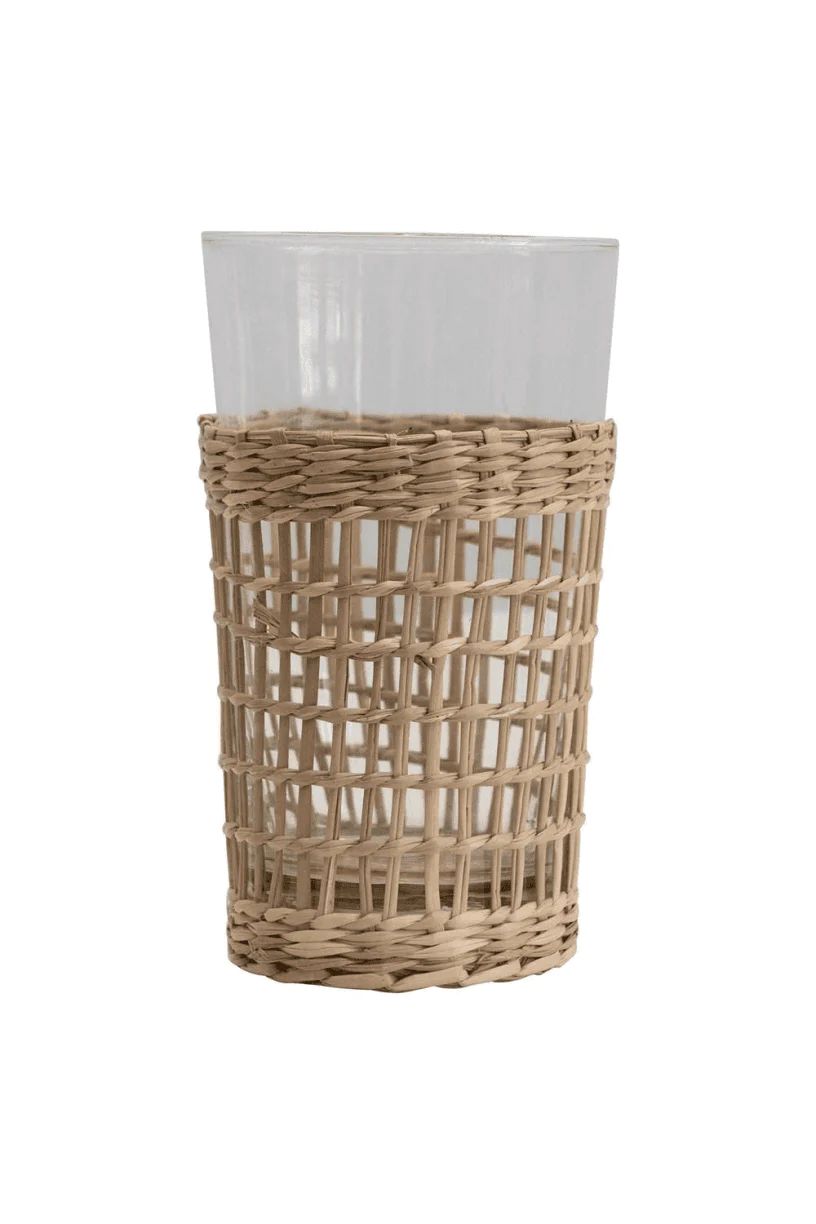 Sumba Drinking Glass w/ Woven Seagrass Sleeve | THELIFESTYLEDCO