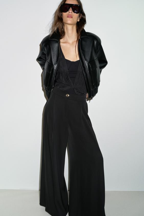 FAUX LEATHER BOMBER JACKET WITH SHOULDER PADS | Zara UK