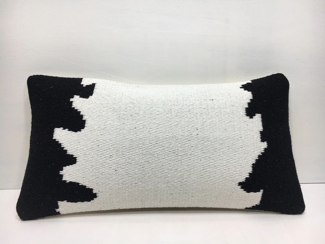 Black and White Pillow 8x16 Turkish Kilim Pillow Decorative - Etsy | Etsy (US)