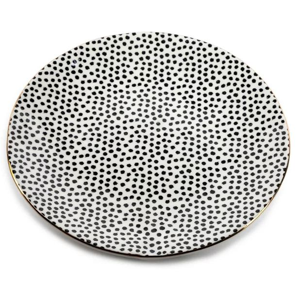 Thyme & Table Dinnerware Black & White Dot Stoneware Round Salad Plate - Walmart.com | Walmart (US)