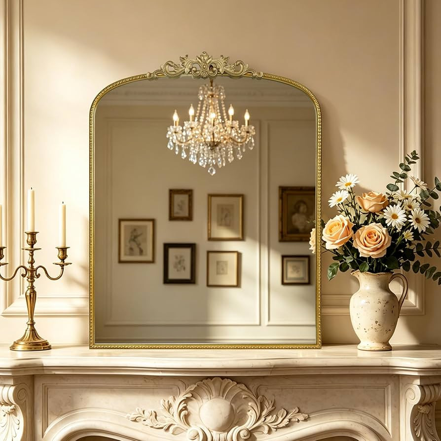HOMECOOKIN Vintage Arched Gold Mirror, Antique Baroque Mirror, 36"X28" Wall Mirror with Ornate Fr... | Amazon (US)