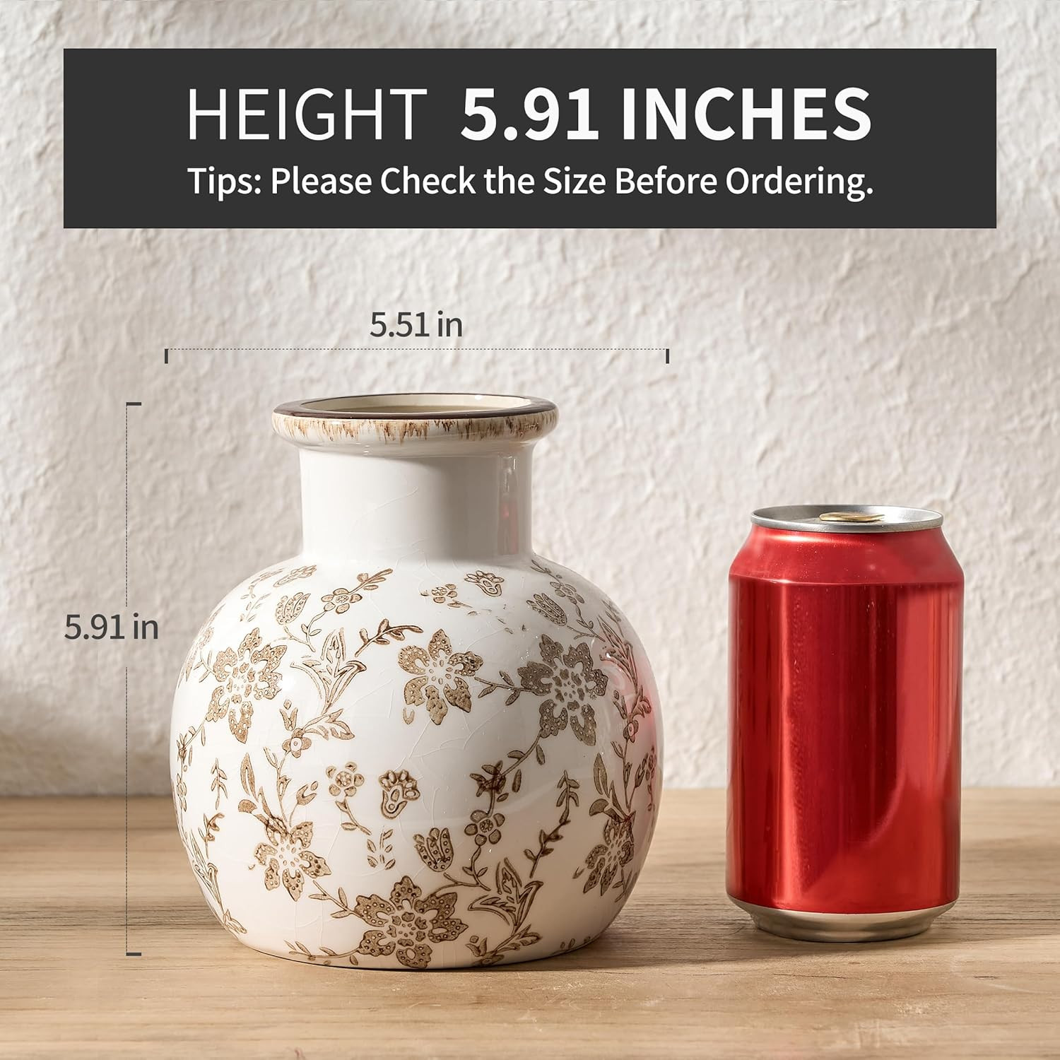 SIDUCAL Ceramic Vintage Vase, 5.91 Inch Retro Ice Cracked Chinoiserie Floral Vase, Rustic Farmhou... | Amazon (US)