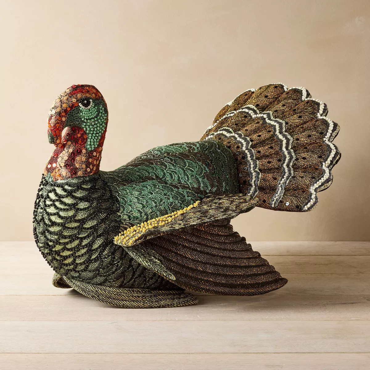 16"x15" Beaded Turkey Novelty Plush Pillow - John Derian for Target | Target