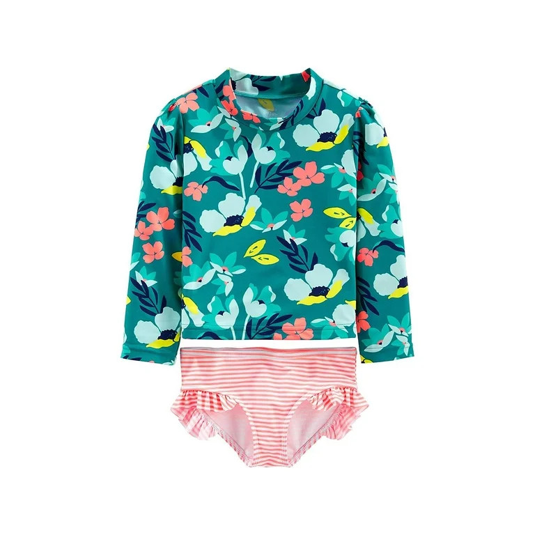 Simple Joys by Carter's Girls' Toddler 2-Piece Rashguard Set, Pink Mermaid, 3T | Walmart (US)