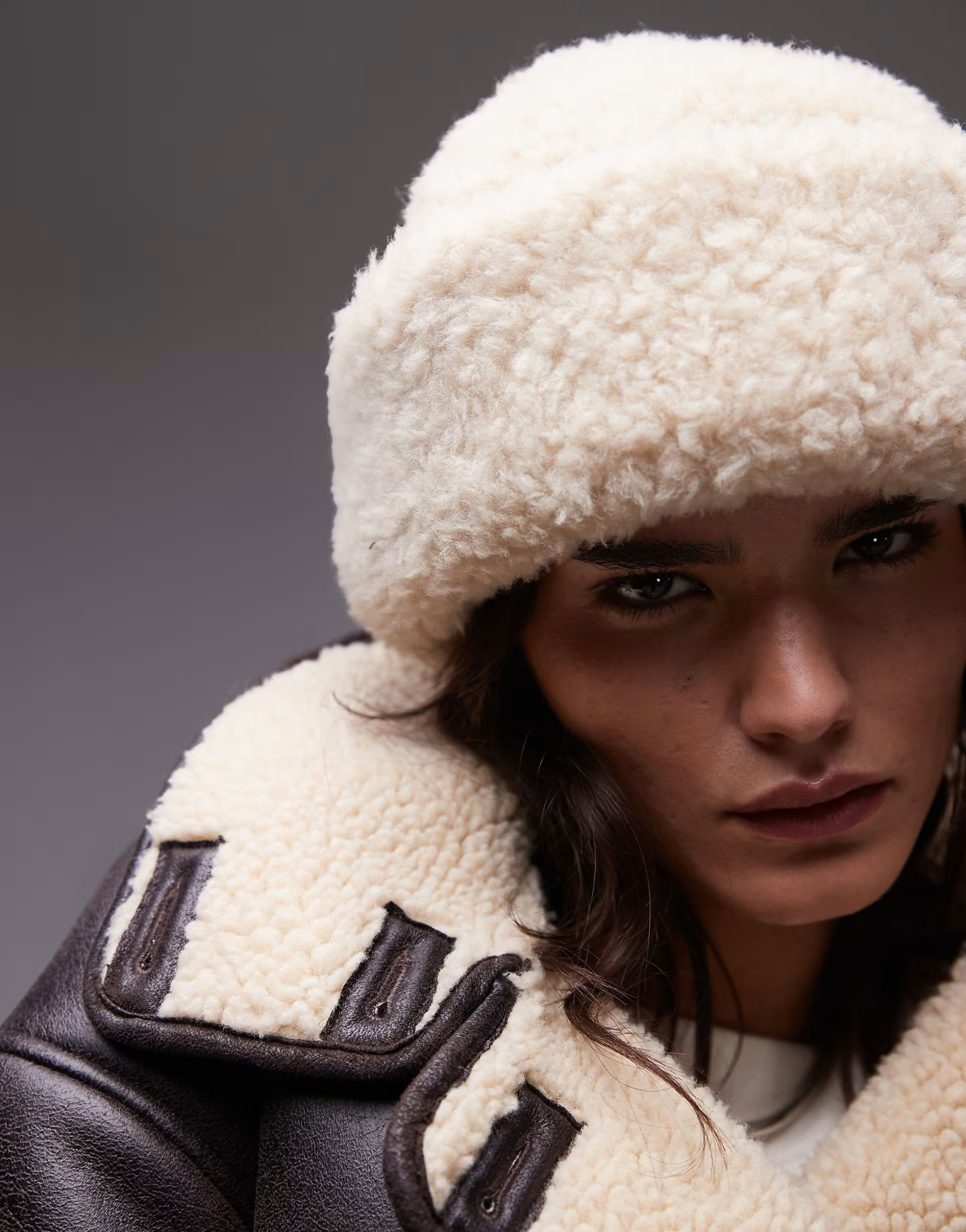 ARKET premium wool blend faux shearling hat with fold over brim in cream | ASOS (Global)