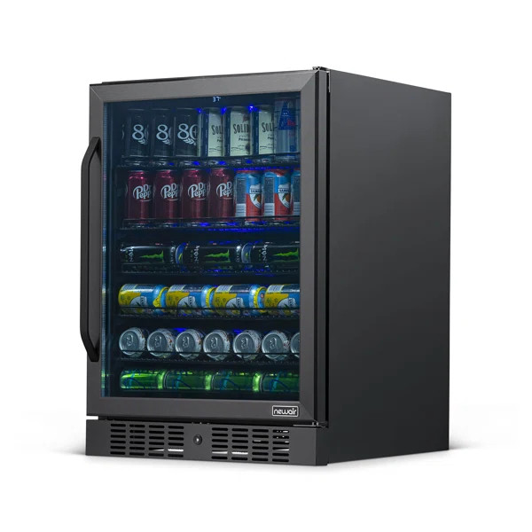 Newair 24" Built-in 177 Can Beverage Fridge in Black Stainless Steel with Precision Temperature | Wayfair North America