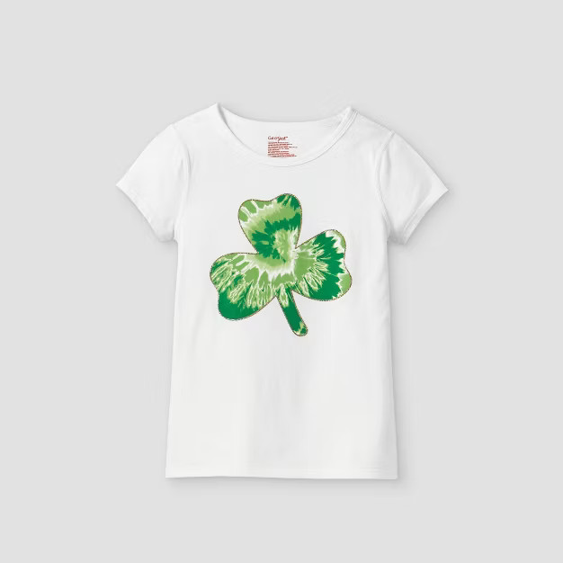 Girls' Adaptive Shamrock Short Sleeve Graphic T-Shirt - Cat & Jack™ White | Target