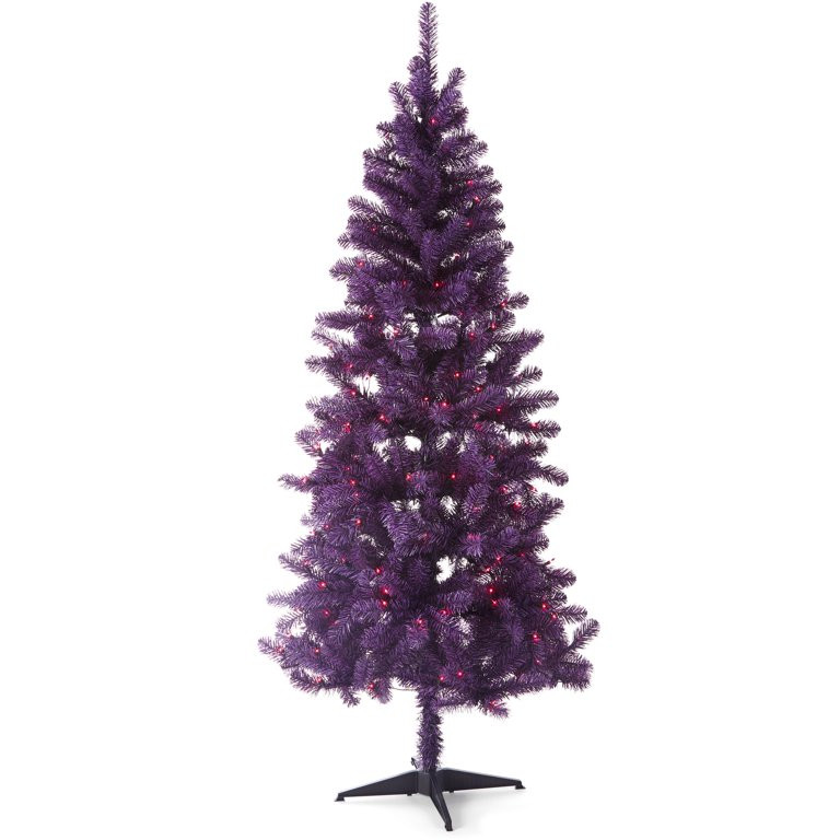 Way to Celebrate Halloween 6.5-Foot Pre-Lit Purple and Black  Artificial Halloween Tree, with 175... | Walmart (US)
