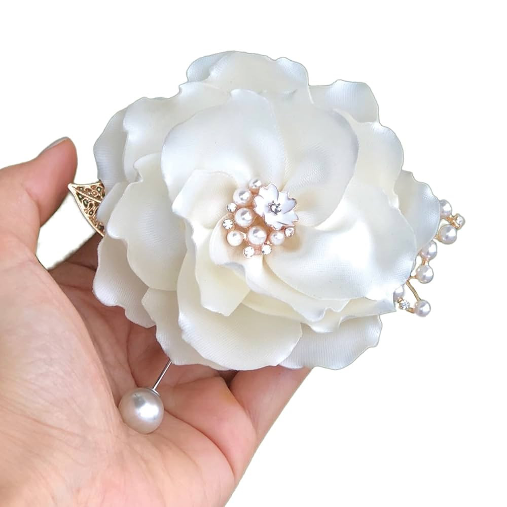 Medium Handmade Silk Jasmine Flower Brooch Pins, Off white (Cream White) Colour, About 8 cm In Di... | Amazon (US)