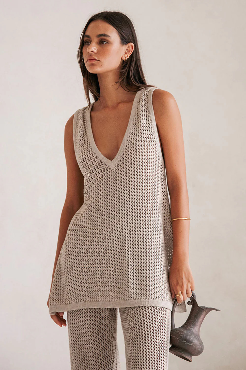 Beige Knit V Neck Ailish Top | Sabo Skirt AU