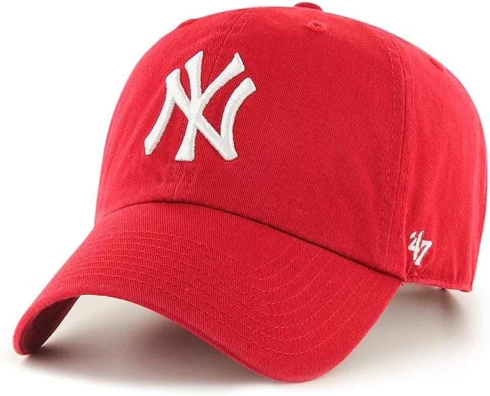 '47 MLB New York Yankees Brand Red Basic Logo Clean Up Cap Adjustable Hat | Amazon (US)
