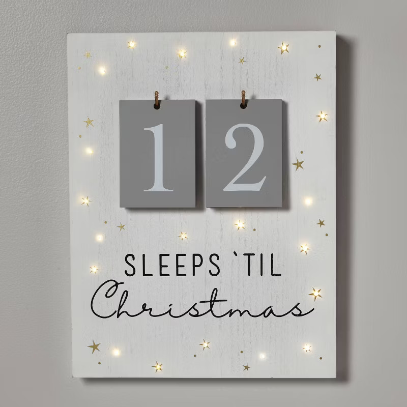19" Battery Operated Lit 'Sleeps 'til Christmas' Wood Countdown Sign Cream - Wond... | Target