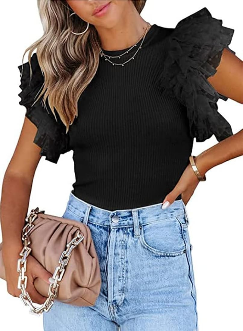 SHEWIN Womens Summer Tops 2023 Crewneck Short Sleeve Tshirts Casual Slim Fit | Amazon (US)