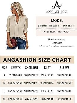 Angashion Women Tops Short Sleeve - Summer Casual V Neck Solid Color Flowy Trendy Tunic Blouses S... | Amazon (US)