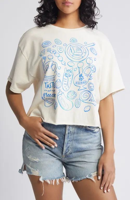 Vinyl Icons Greek Food Cotton Graphic Crop T-Shirt in Natural at Nordstrom, Size Small | Nordstrom