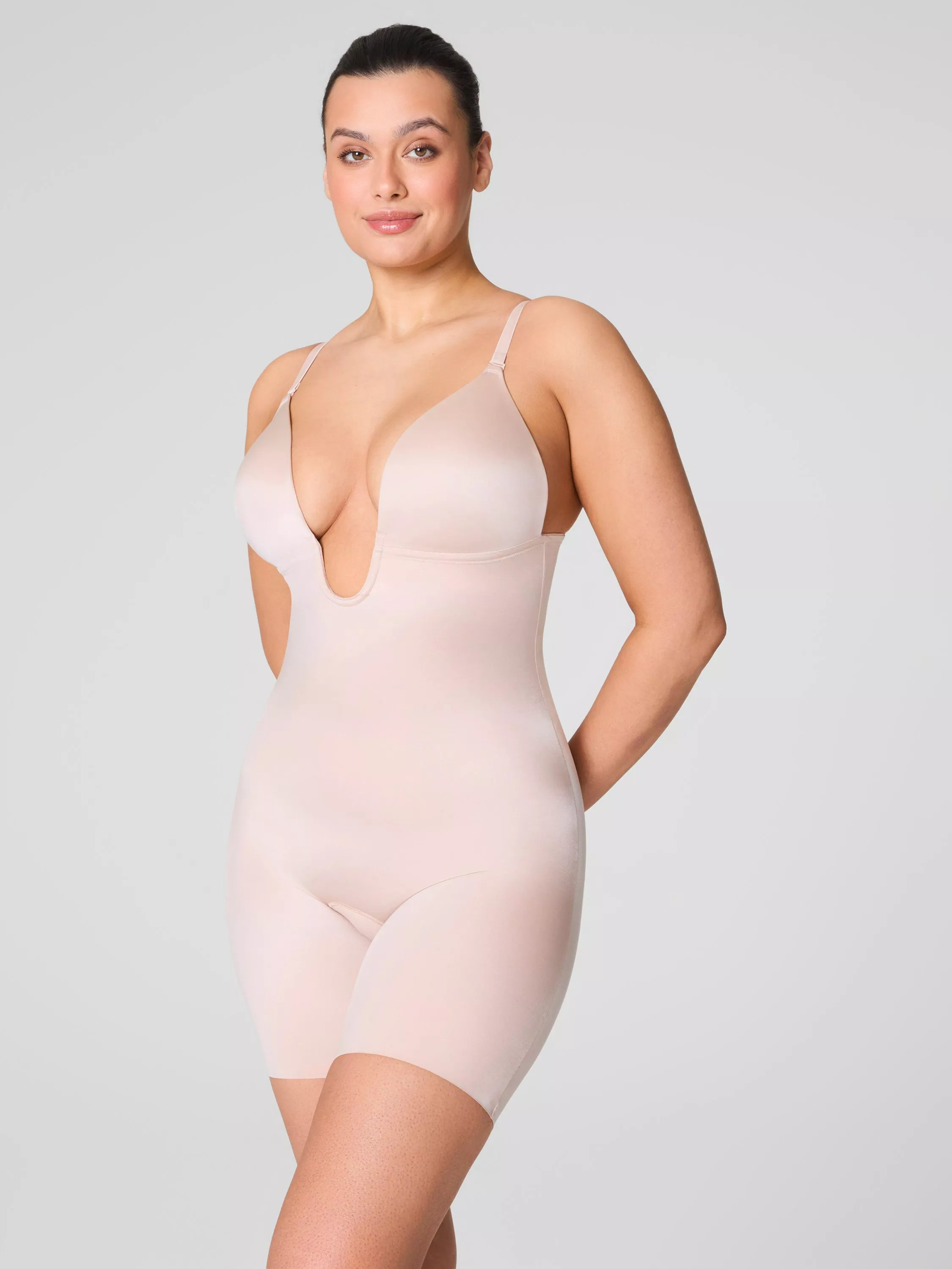 Spanx SPANXshape™ Suit Your Fancy Plunge Low-Back Mid-Thigh Bodysuit | John Lewis (UK)