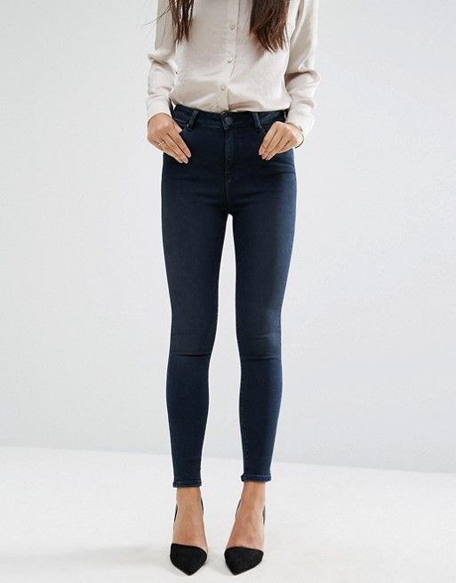 ASOS Ridley High Waist Skinny Jeans in Vivienne Deep Dark Wash Blue | ASOS US