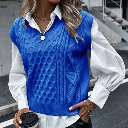 Fall Clothes For Women Fashion Women Casual V-Neck Hollow Diamond Knitted Vest Sweater Vest Jersey M | Walmart (US)