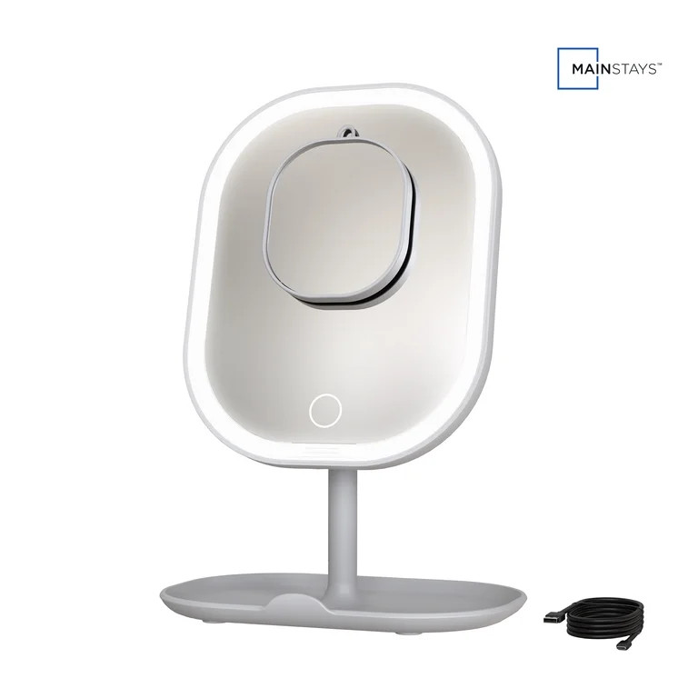 Mainstays LED Makeup Mirror, Rechargeable Vanity Mirror with Lights and Storage Tray Base | Walmart (US)