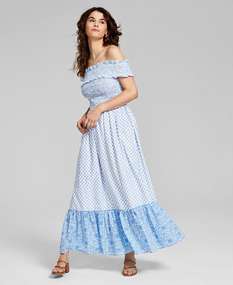 And Now This Women's Cotton Off-The-Shoulder Maxi Dress, Created for Macy's - Macy's | Macy's