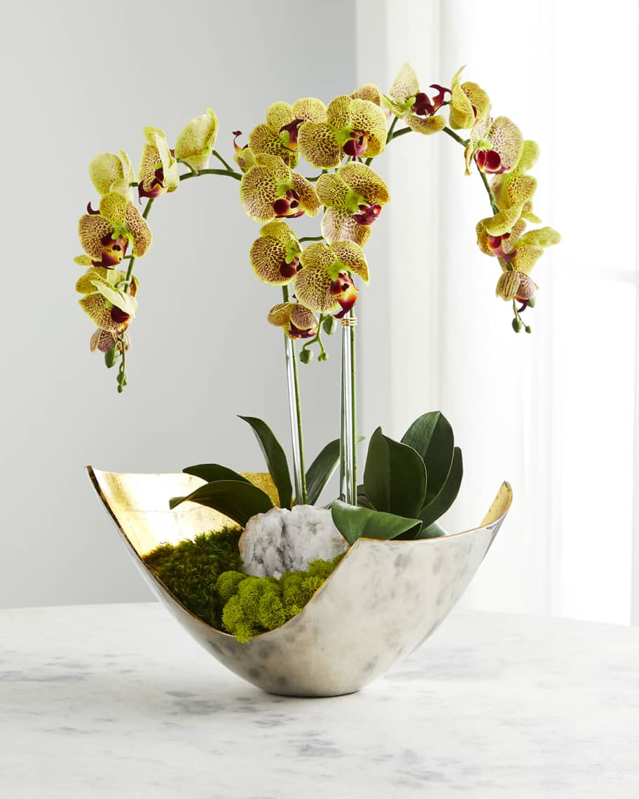 T&C Floral Company Orchids & Geode in Silver/Gold Scoop Container | Neiman Marcus