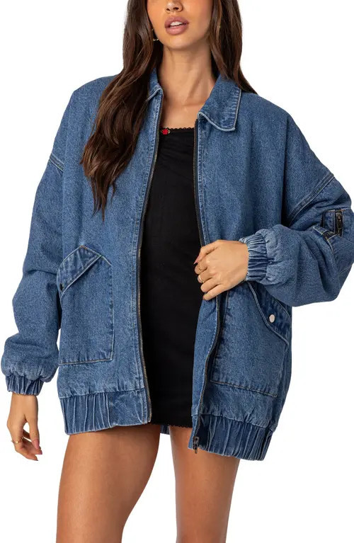 EDIKTED Sophie Oversize Denim Jacket in Blue-Washed at Nordstrom, Size X-Large | Nordstrom