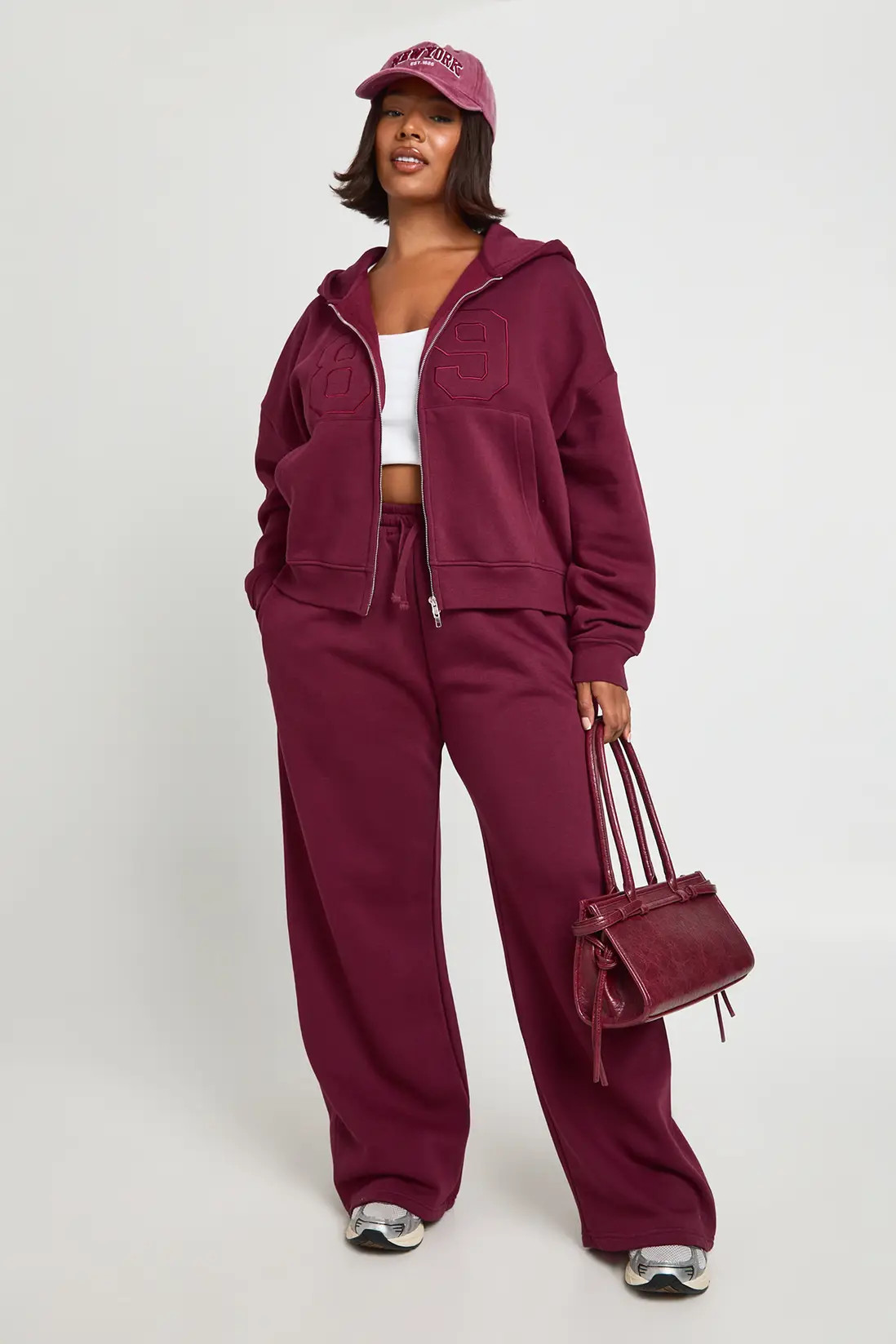 Cherry boohoo Plus Applique 89 Zip Through Hoodie Tracksuit | PrettyLittleThing USA | PrettyLittleThing US