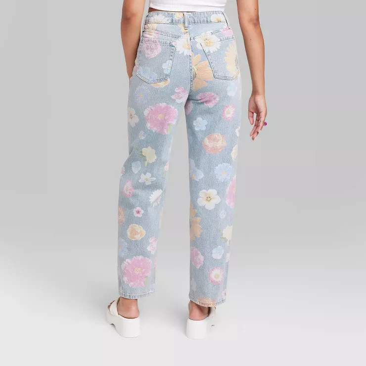 Women's High-Rise Relaxed Straight Fit Jeans - Wild Fable™ Medium Wash Floral | Target