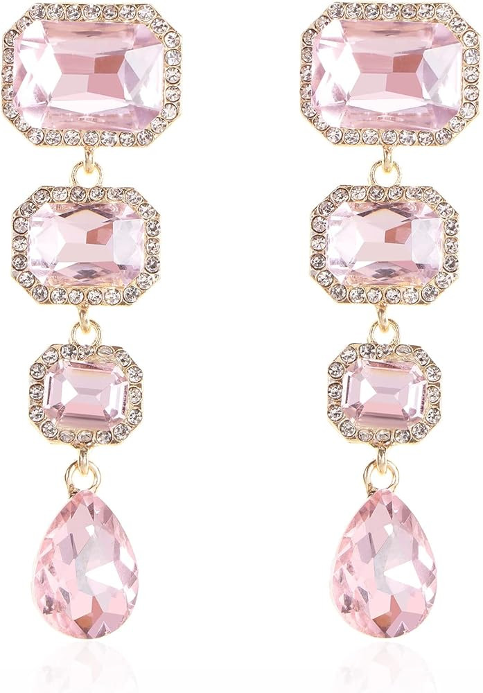 Vintage Rhinestone Drop Dangle Earrings Statement Crystal Dangling Earrings Rectangle Teardrop Ch... | Amazon (US)