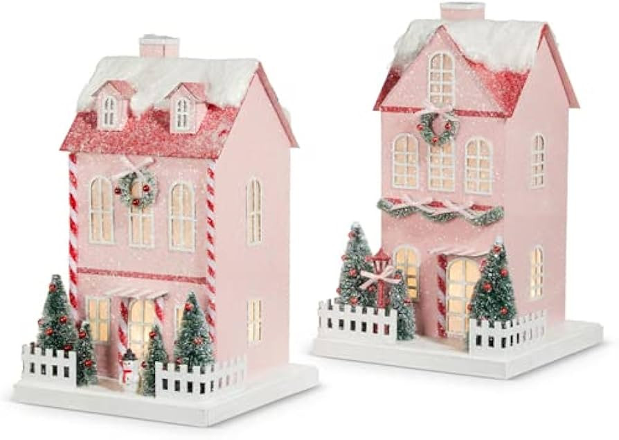 RAZ Imports 2023 Jingle & Cocoa 12" Lighted Pink Paper House, Asst of 2 | Amazon (US)