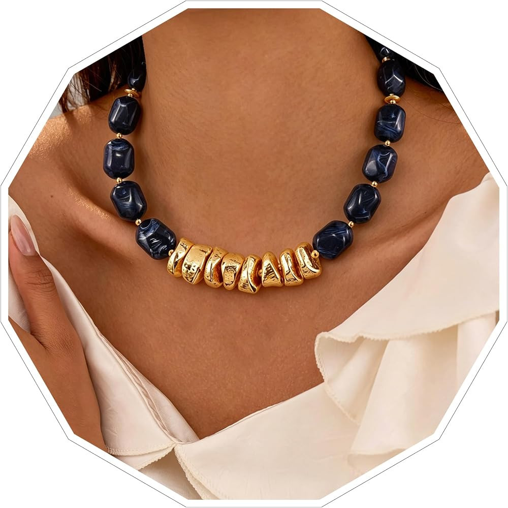 VIBILIA Boho Beaded Chunky Statement Necklace for Women Y2K Summer Jewelry     Boho Handmade Larg... | Amazon (US)