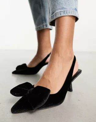ASOS DESIGN Scarlett bow detail mid heeled shoes in black | ASOS (Global)