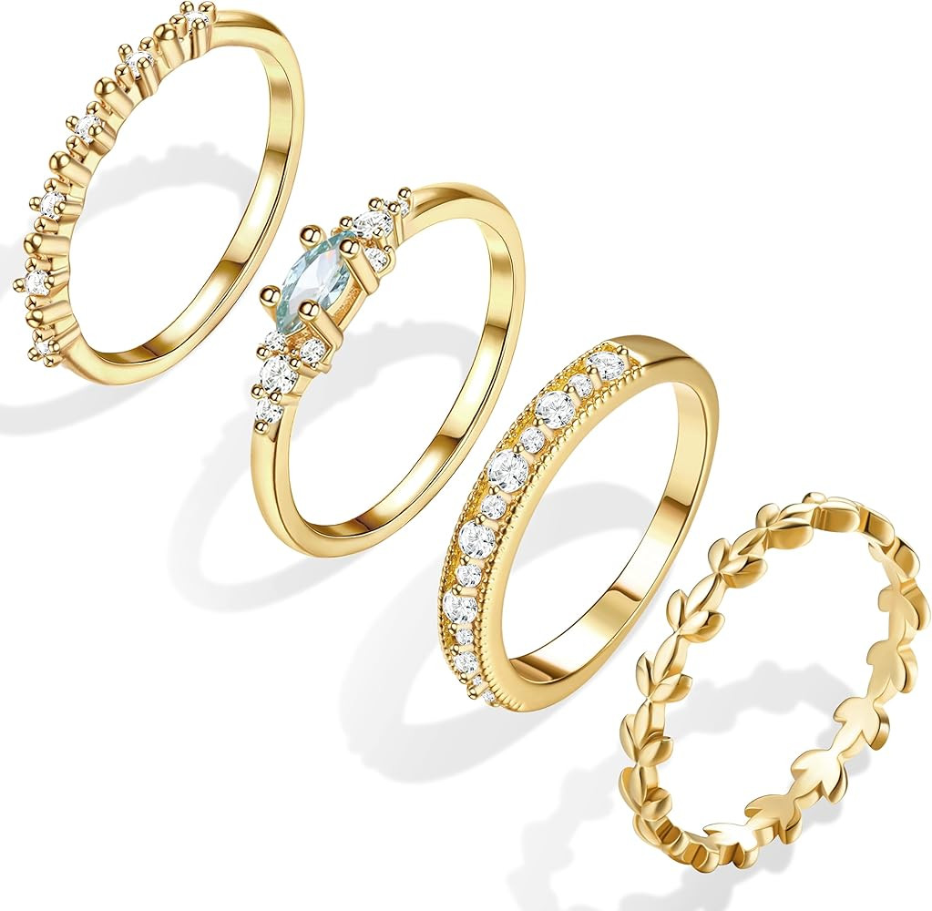 Florideco Stackable Gold Rings for Women Non Tarnish 14K Gold Plated Rings Simple Trendy Cubic Zi... | Amazon (US)