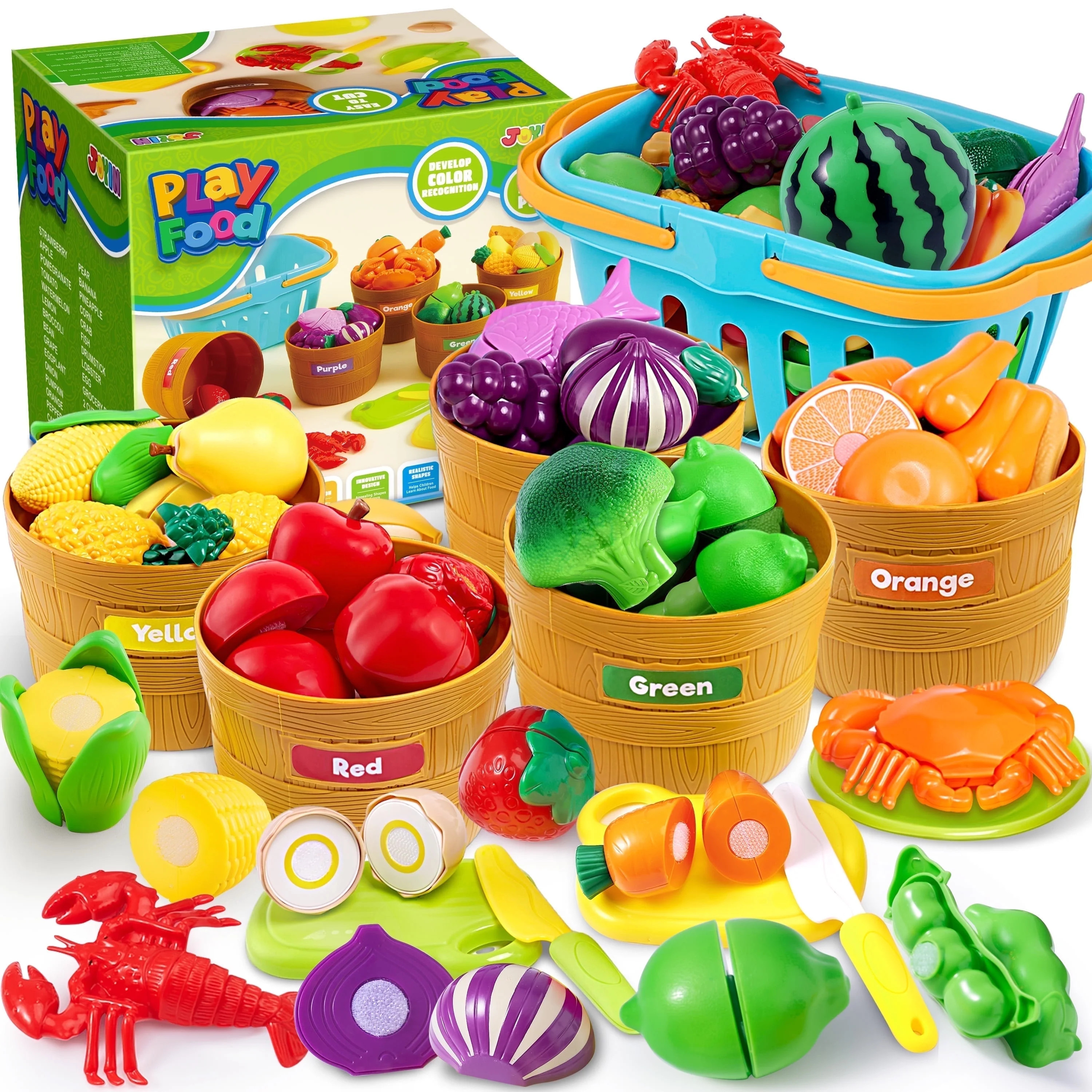 Joyfy 69 pcs Play Food Set for Kids Kitchen, Color Sorting Toy Food for Preschool Activities, Pre... | Walmart (US)