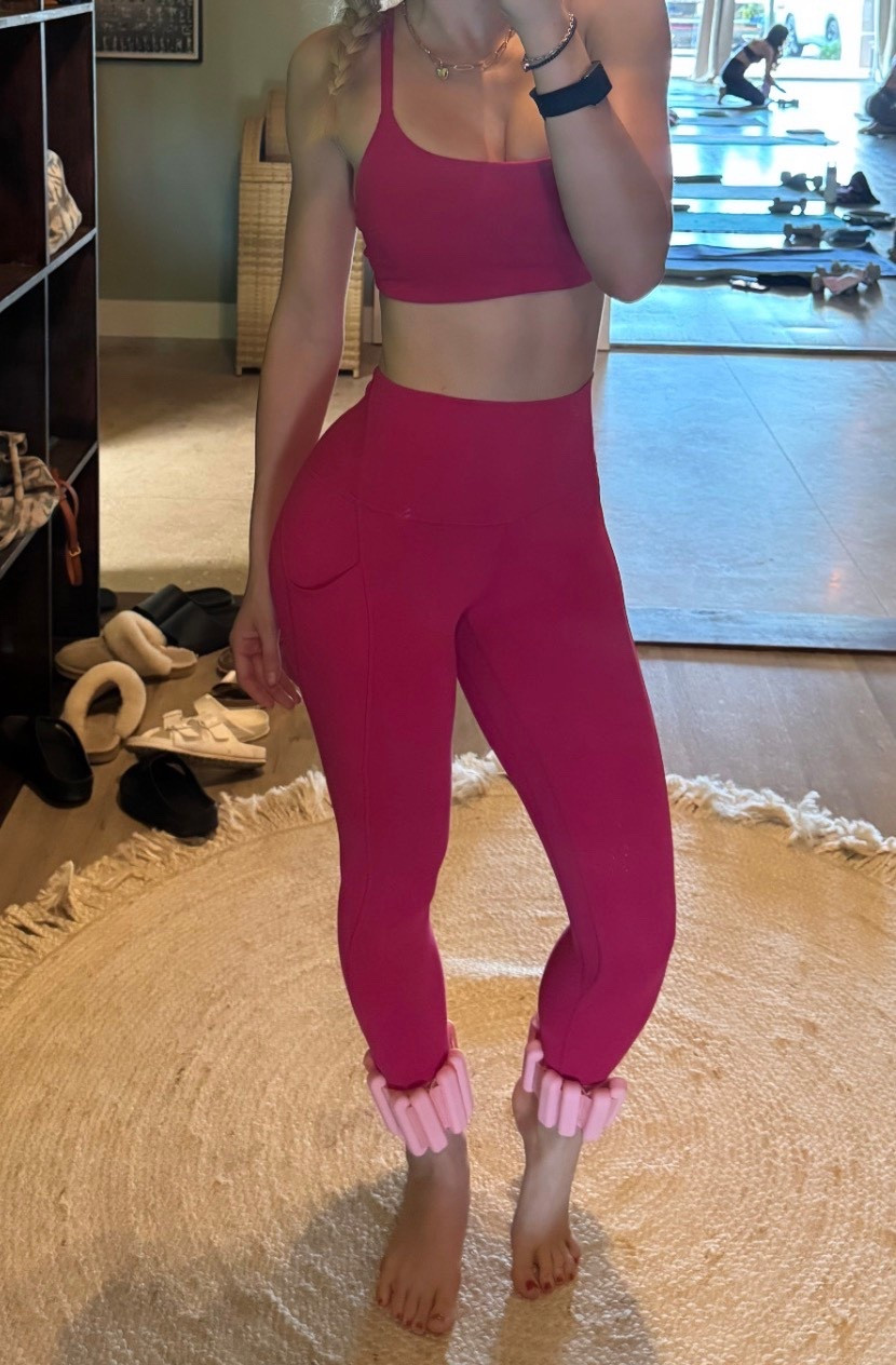pink pilates outfit with the famous bala ankle weights 
top- 6
bottoms- 6 
ankle weights- 3lbs

#LTKActive #LTKootd #LTKfitnessgoals
