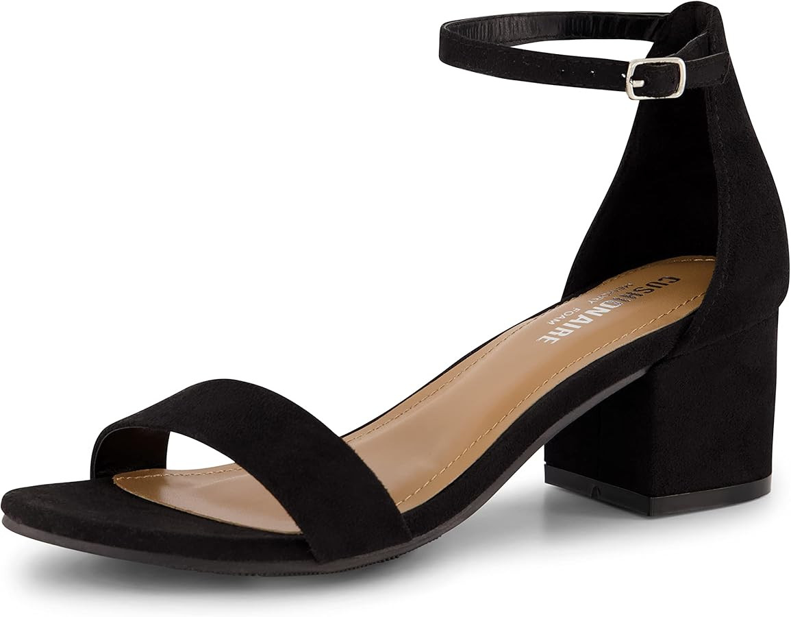 CUSHIONAIRE Women's Alba one band mid block heel sandal +Memory Foam, Wide Widths Available | Amazon (US)