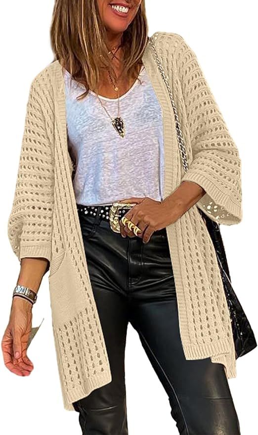 Sidefeel Womens Lightweight Open Front Knit Cardigan with Pockets | Amazon (US)