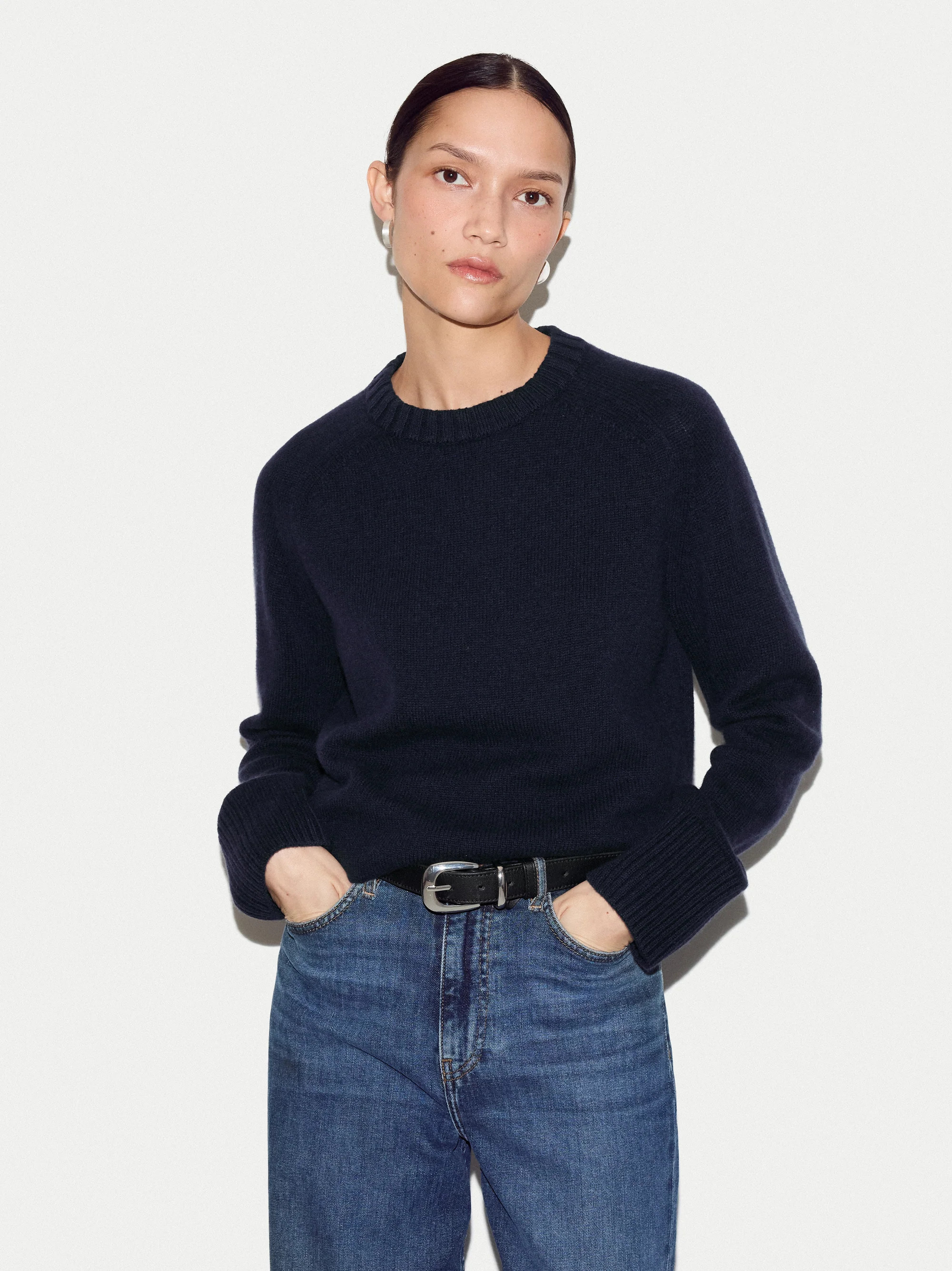 Wool Cashmere Saddle Jumper | Navy | Jigsaw (UK)