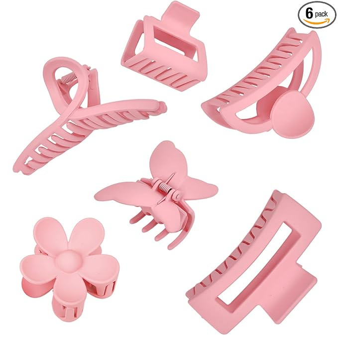 Pink Hair Clips, 6 Pack Cute Hair Clips for Thin Thick Hair 1.85-4.5 Inch Matte Non Slip Jaw Clip... | Amazon (US)