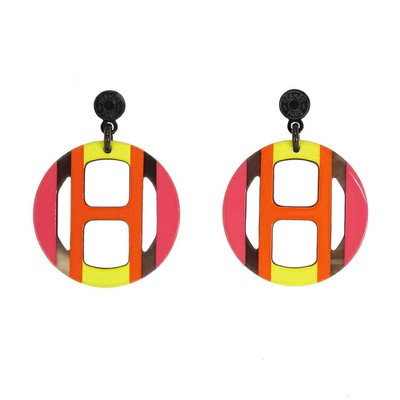 Hermes H Equipe Earrings Swing Buffalo Horn Lacquer Multicolor Logo Serie Ladies | eBay US