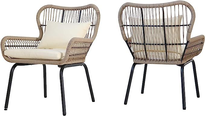 Christopher Knight Home Karen Outdoor Club Chairs, Steel and Rope, Water-Resistant Cushions, Boho... | Amazon (US)