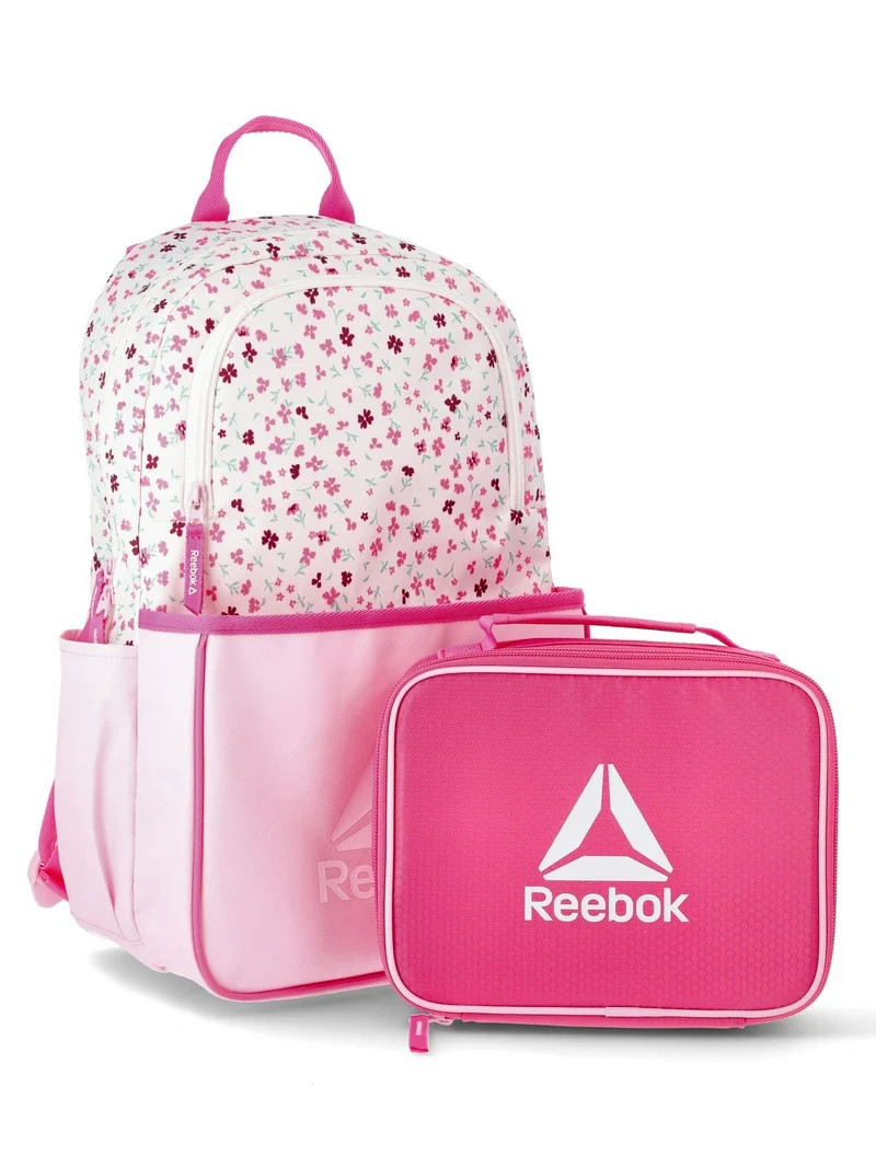 Reebok Girls' Riley 17" Laptop Backpack with Lunch Box Set, 2-Piece, Pink Floral | Walmart (US)