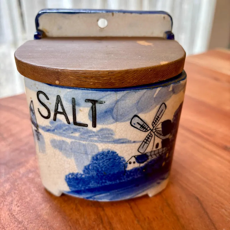 Vintage Salt Holder Cellar Dutch Themed Lidded Ceramic Wood Japan - Etsy | Etsy (US)