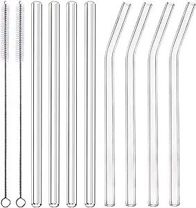 ALINK Glass Smoothie Straws, 10" x 10 mm Long Reusable Clear Drinking Straws for Smoothie, Milksh... | Amazon (US)