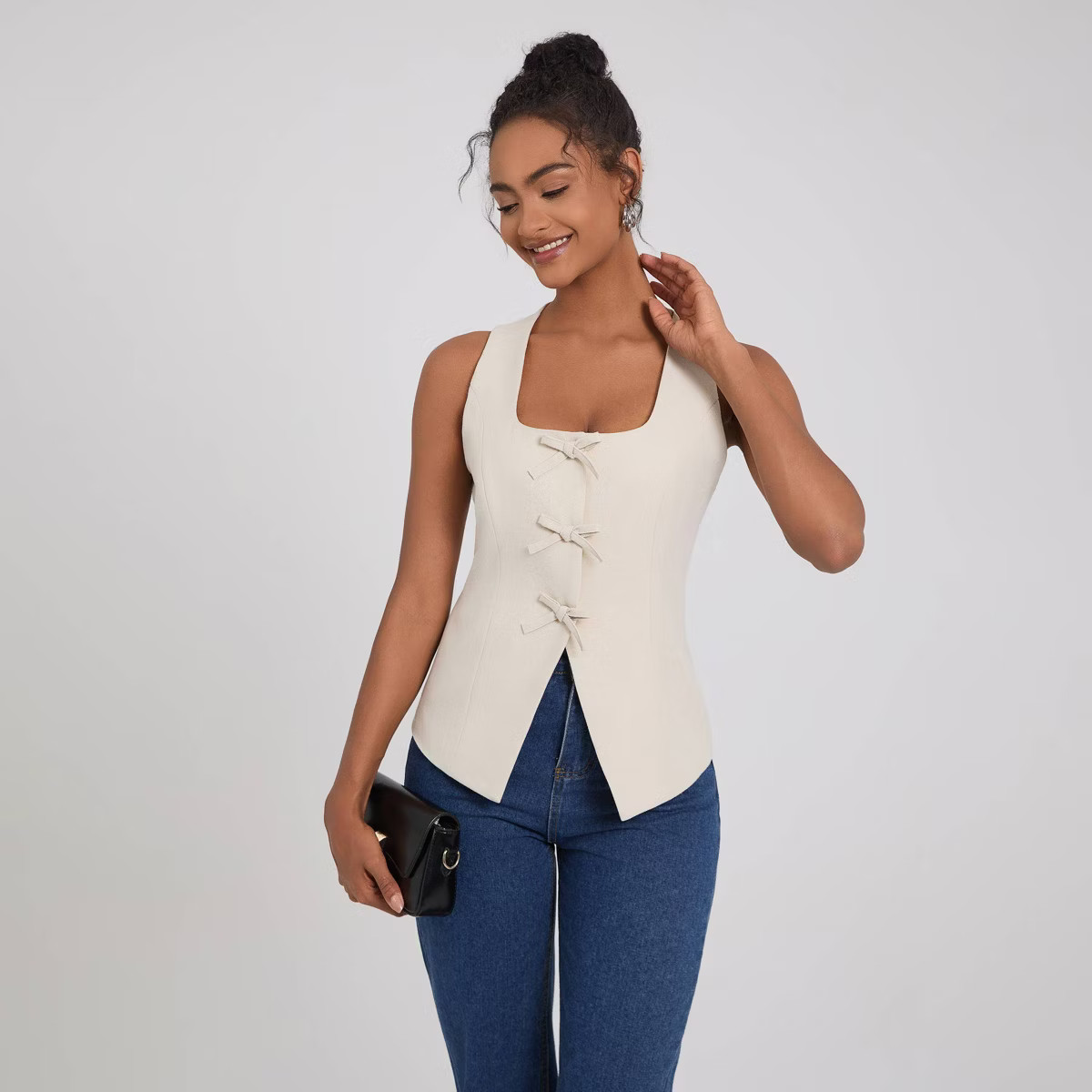Women's Square Neck Sleeveless Front Bow Tie Closure Vest Top - A New Day™ | Target