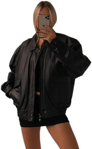 90's Oversized Bomber women leather Jacket Retro Vintage Real Leather Jacket Best Gift for Her | Amazon (US)