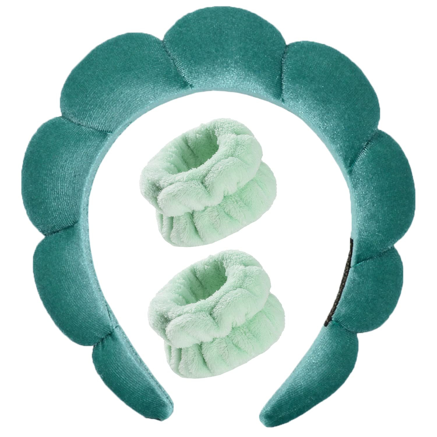 Luckybear Spa Headband for Washing Face, Makeup Headband Wristbands Green | Amazon (US)