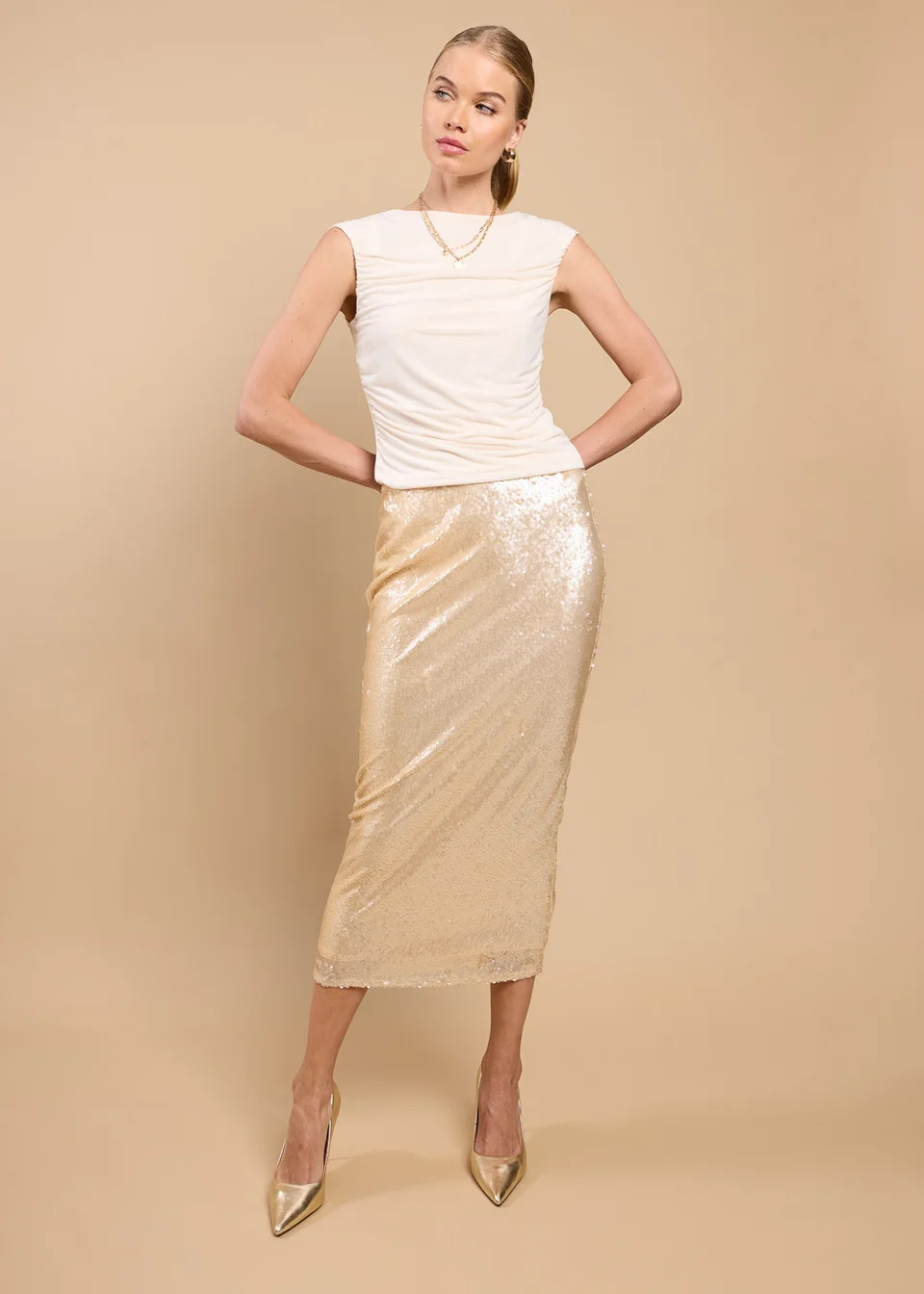 Little Mistress Oyster Sequin Midaxi Skirt by Vicky Pattison | Matalan (UK)