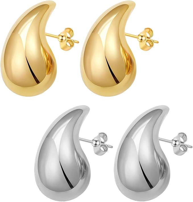 Chunky Gold Hoop Earrings Lightweight Teardrop Earrings for women Hypoallergenic Gold Plated Earr... | Amazon (UK)